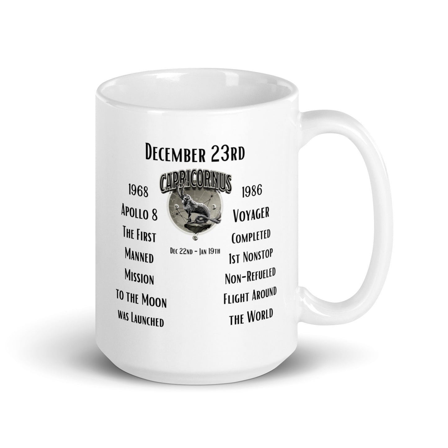 On This Day: Birthday Series - December 23rd - (C) Apollo 8 & Voyager - White glossy mug