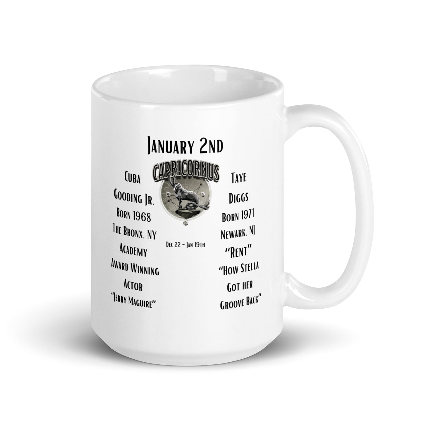 On This Day: Birthday Series - January 02nd - (C) Cuba Gooding Jr. & Taye Diggs - White glossy mug