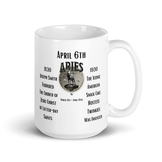 On This Day: Birthday Series - April 06th - (B) The Church of LDS & Hostess Twinkies - White glossy mug