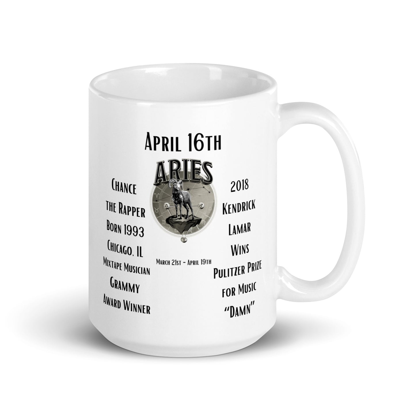 On This Day: Birthday Series - April 16th - (A) Chance the Rapper & Kendrick Lamar - White glossy mug