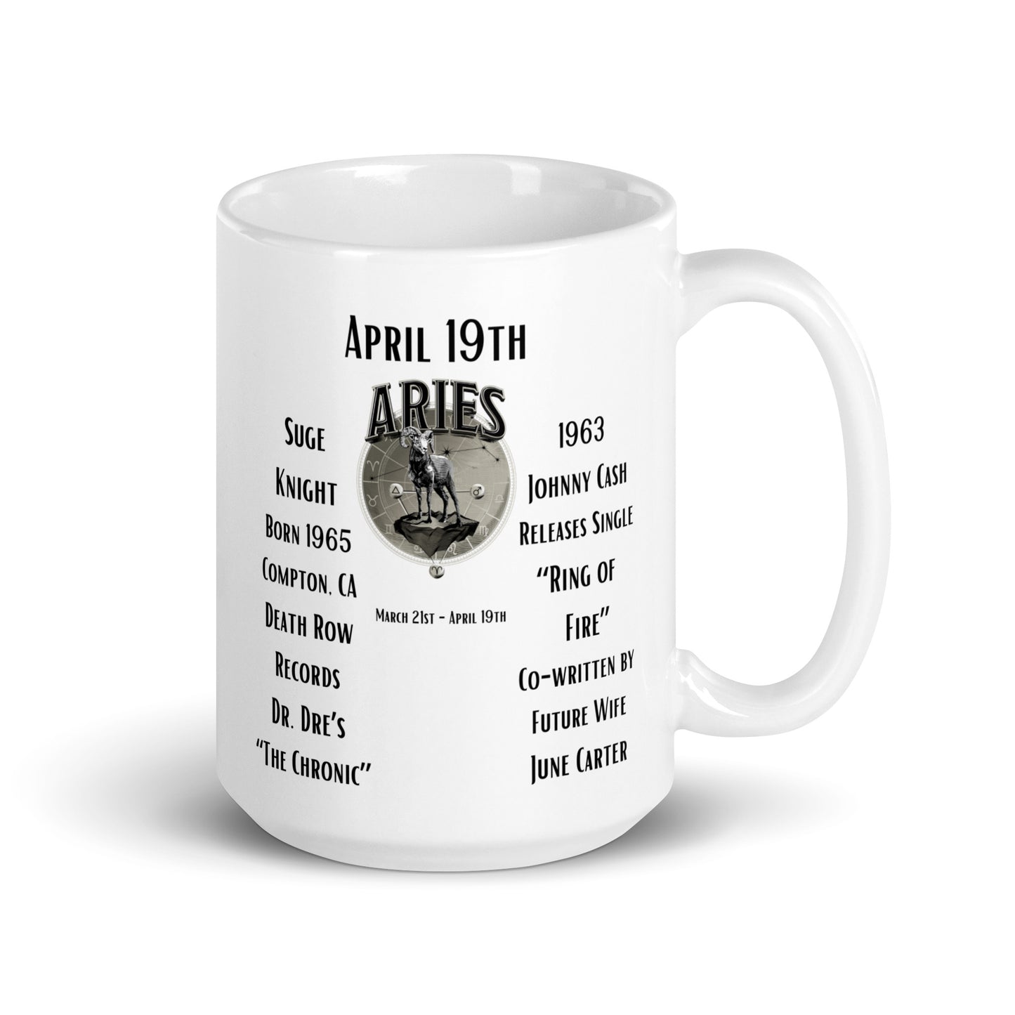 On This Day: Birthday Series - April 19th - (B) Suge Knight & "Ring of Fire" - White glossy mug