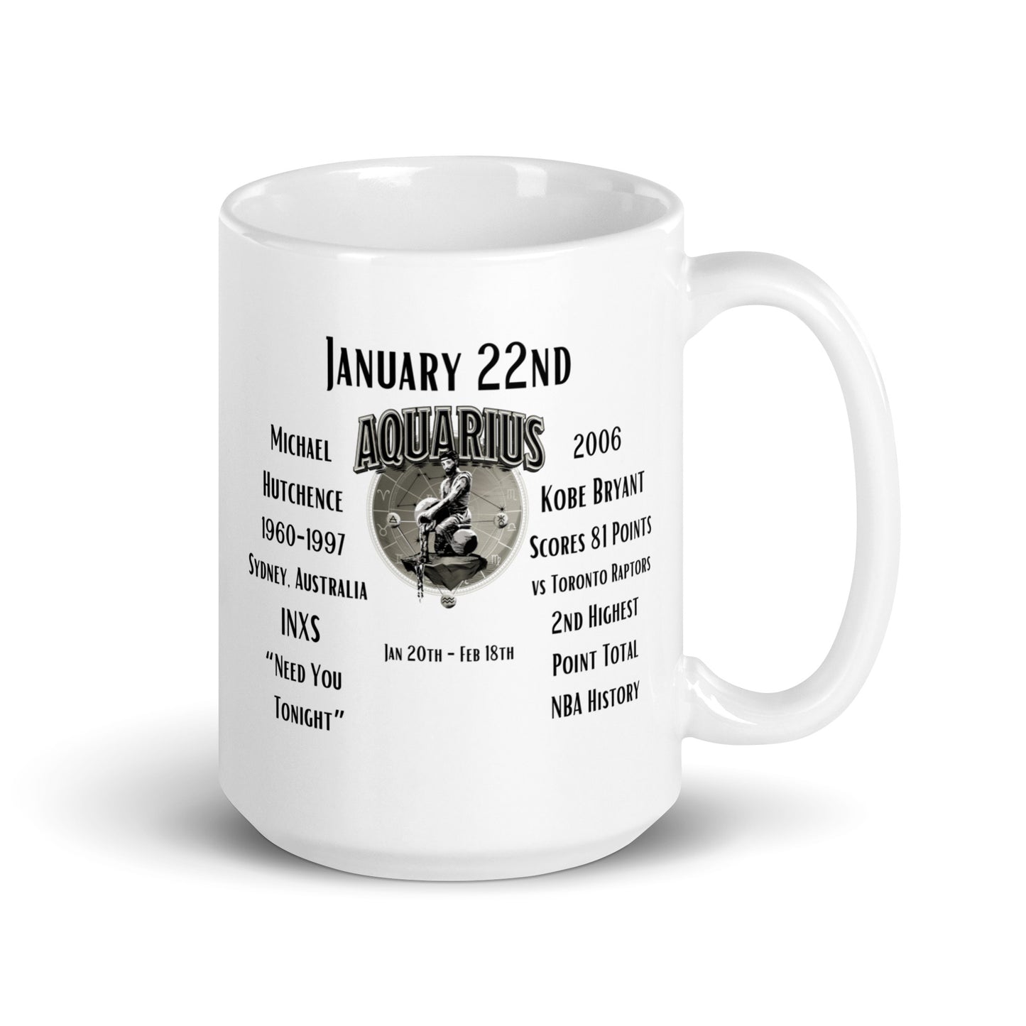 On This Day: Birthday Series - January 22nd - (A) Michael Hutchence & Kobe Bryant - White glossy mug