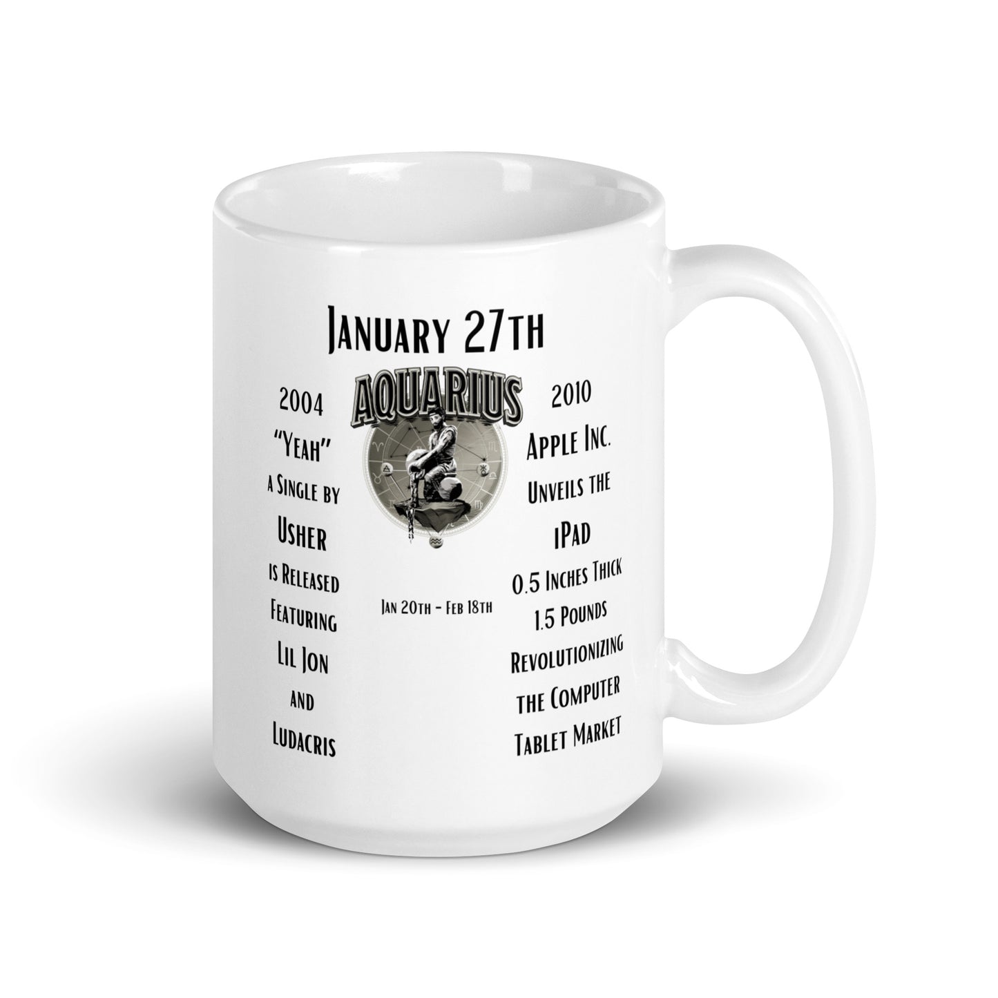 On This Day: Birthday Series - January 27th - (B) "Yeah" & Apple iPad - White glossy mug