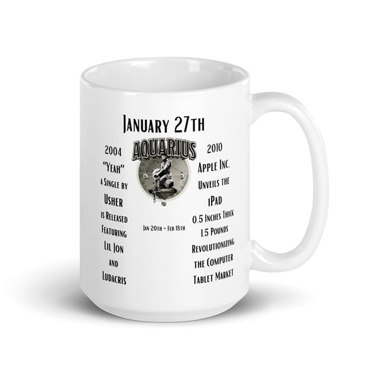 On This Day: Birthday Series - January 27th - (B) "Yeah" & Apple iPad - White glossy mug