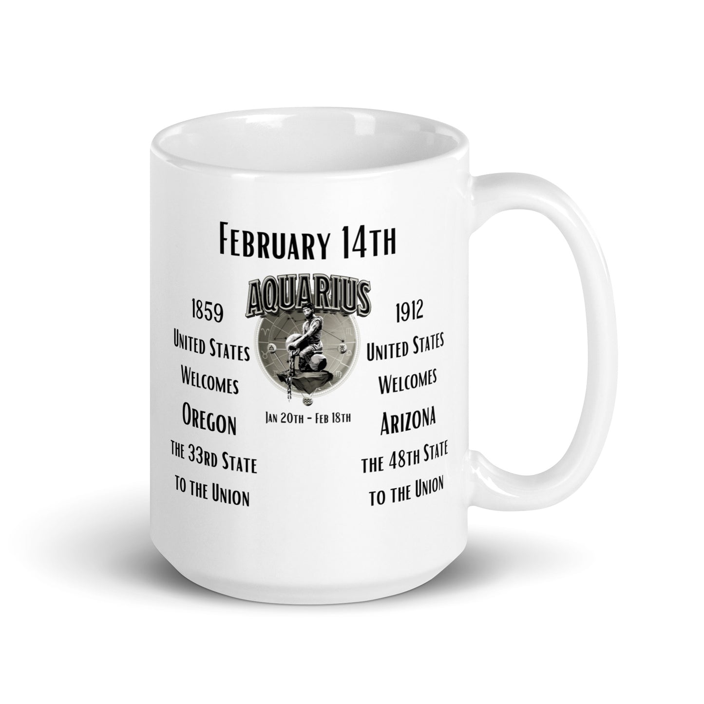 On This Day: Birthday Series - February 14th - (B) Oregon & Arizona - White glossy mug