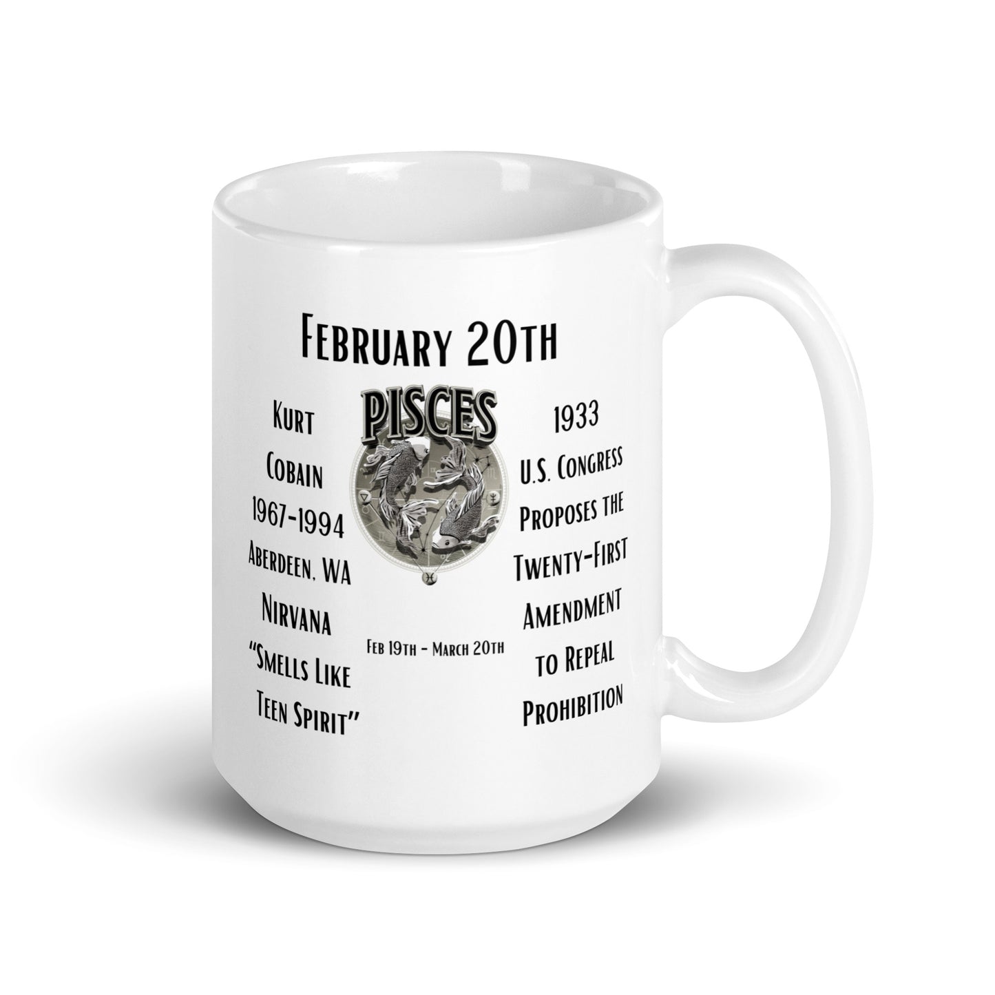 On This Day: Birthday Series - February 20th - (A) Kurt Cobain & The 21st Amendment - White glossy mug