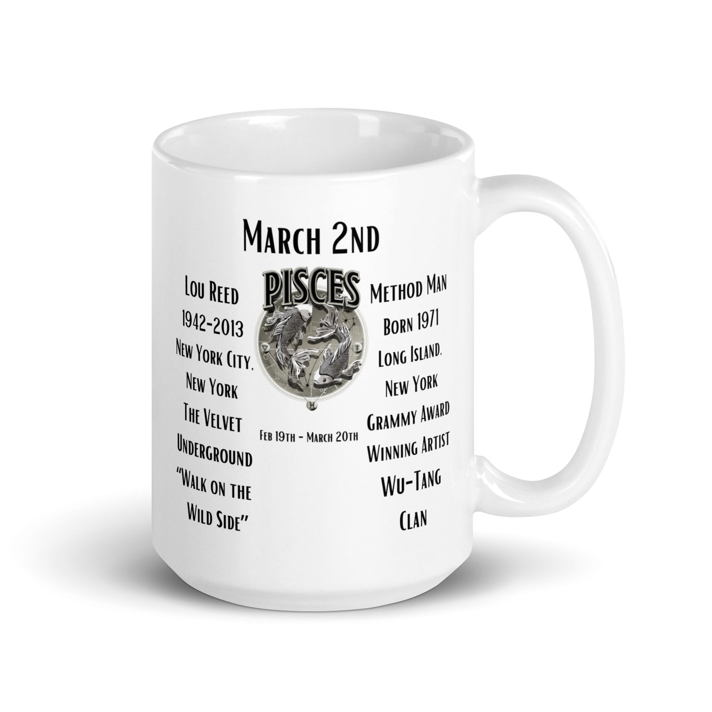 On This Day: Birthday Series - March 02nd - (B) Lou Reed & Method Man - White glossy mug