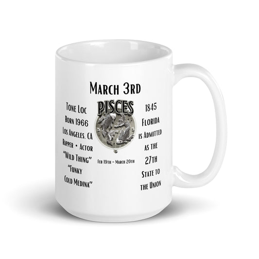 On This Day: Birthday Series - March 03rd - (B) Tone Loc & Florida - White glossy mug