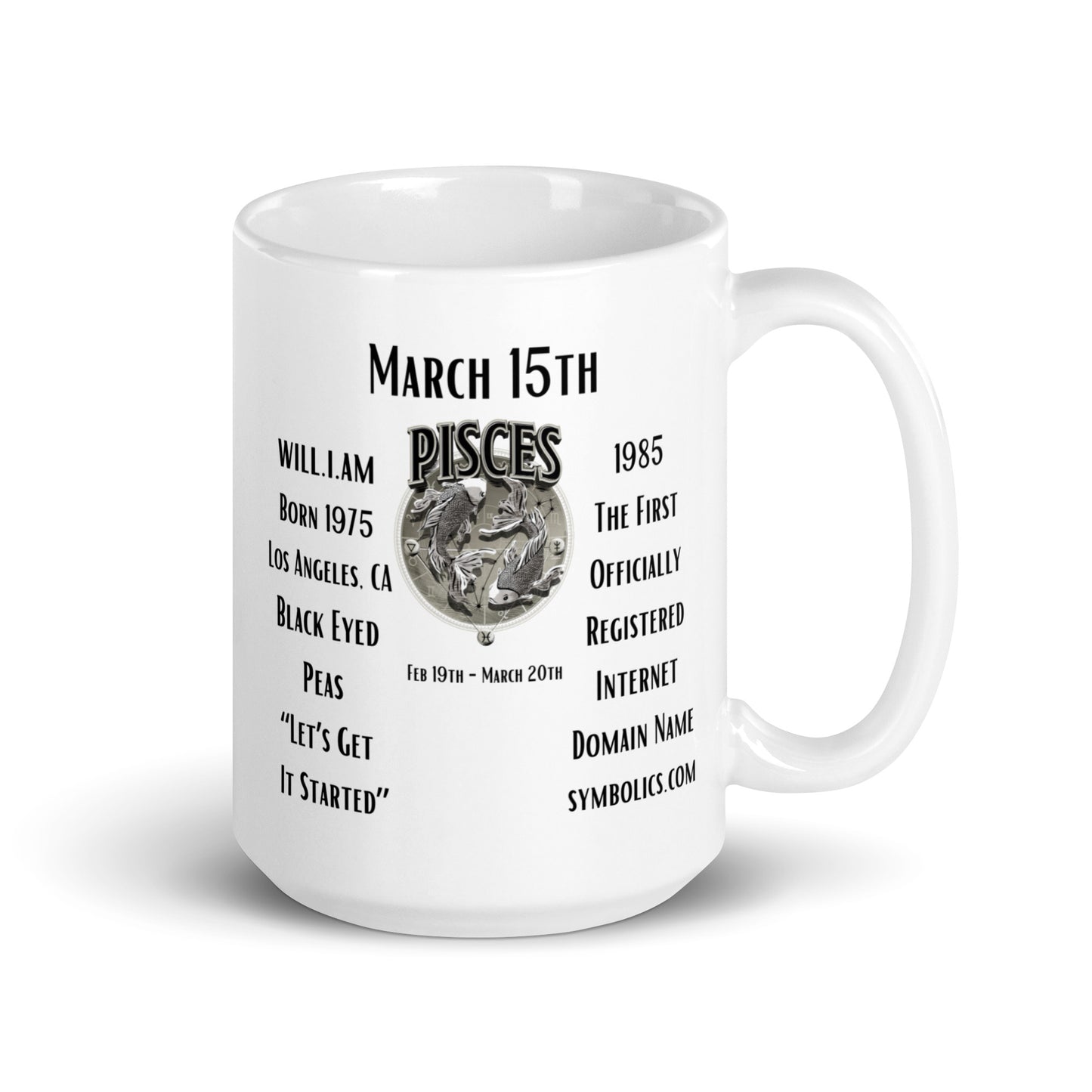 On This Day: Birthday Series - March 15th - (B) will.i.am & 1st Registered .com - White glossy mug