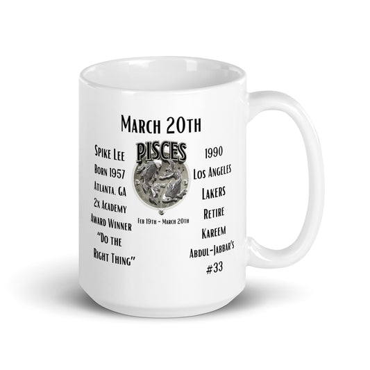 On This Day: Birthday Series - March 20th - (B) Spike Lee & Kareem Abdul-Jabbar - White glossy mug