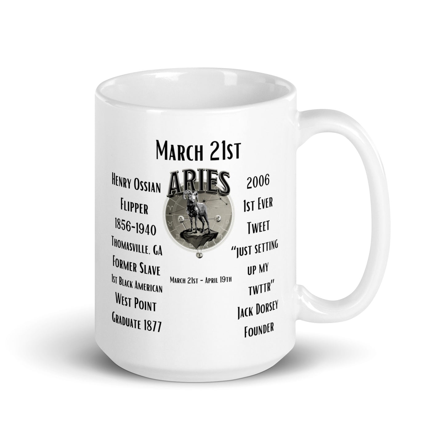 On This Day: Birthday Series - March 21st - (B) Henry Ossian Flipper & First Ever Tweet - White glossy mug