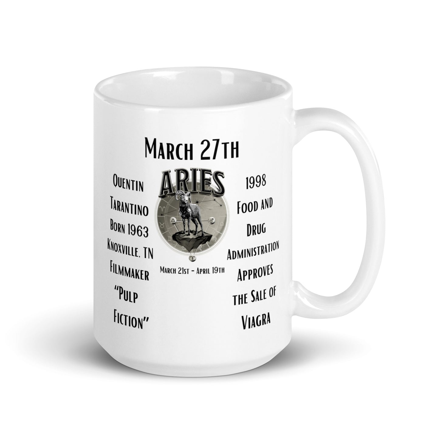 On This Day: Birthday Series - March 27th - (A) Quentin Tarantino & Viagra - White glossy mug