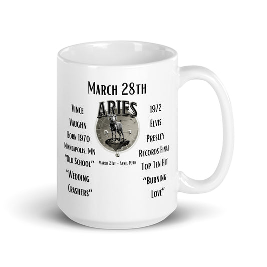 On This Day: Birthday Series - March 28th - (B) Vince Vaughn & Elvis Presley - White glossy mug