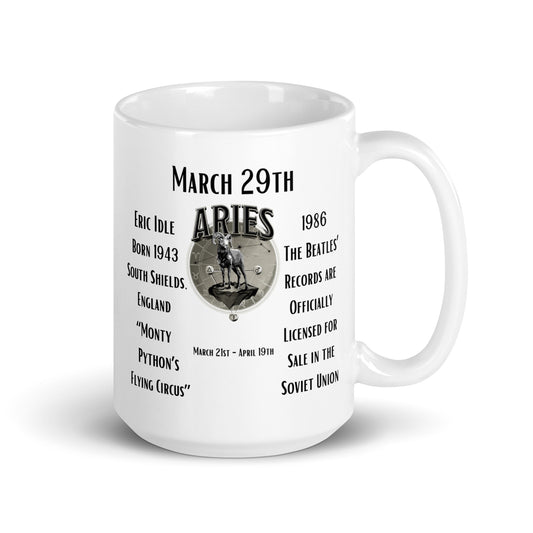 On This Day: Birthday Series - March 29th - (B) Eric Idle & The Beatles - White glossy mug