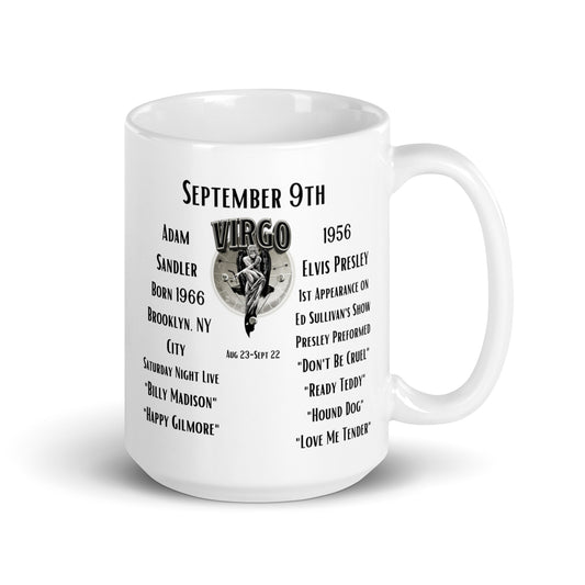 On This Day: Birthday Series - September 09th -(B) Adam Sandler & Elvis - White glossy mug