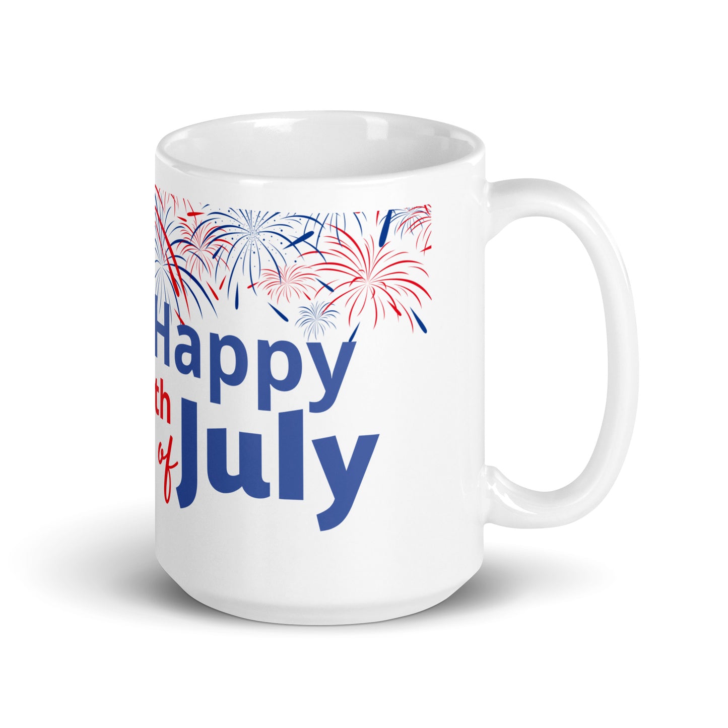 4th of July #02 "Happy 4th of July" w/ Flag & Fireworks Full Wrap White Glossy Mug