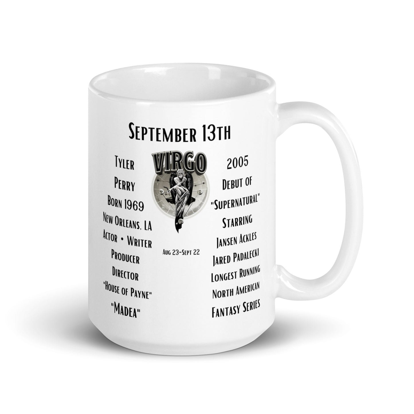 On This Day: Birthday Series - September 13th - (A) Tyler Perry & "Supernatural" - White glossy mug