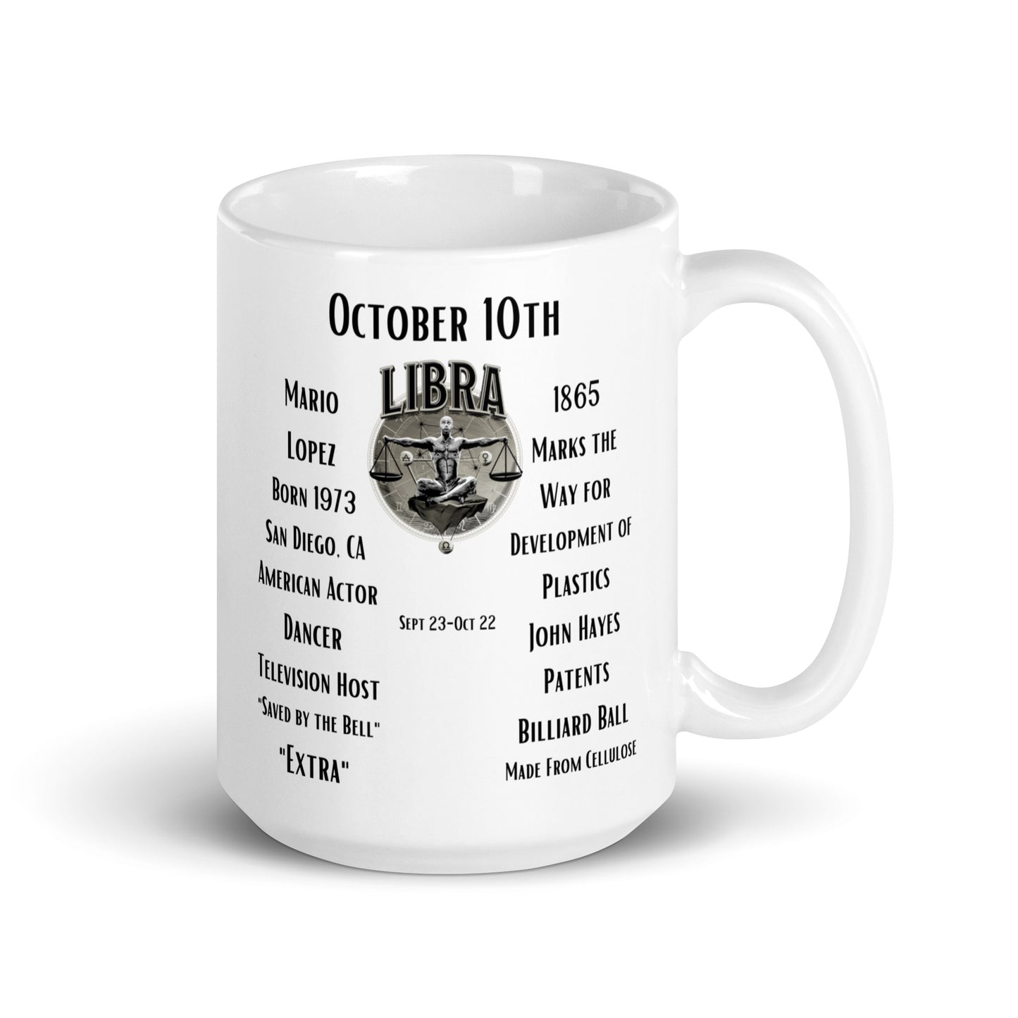 On This Day: Birthday Series - October 10th - (C) Mario Lopez & Billiards - White glossy mug