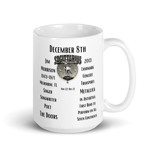 On This Day: Birthday Series - December 08th - (B) Jim Morrison & Metallica - White glossy mug