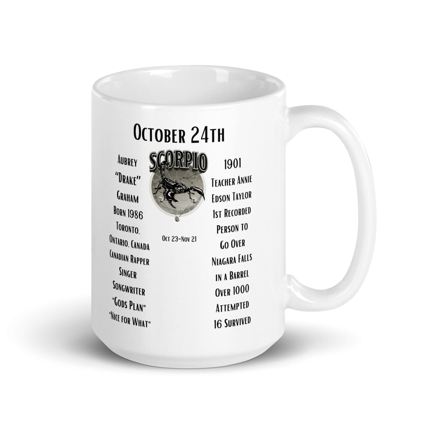 On This Day: Birthday Series - October 24th - (A) Drake & Niagara Falls - White Glossy Mug