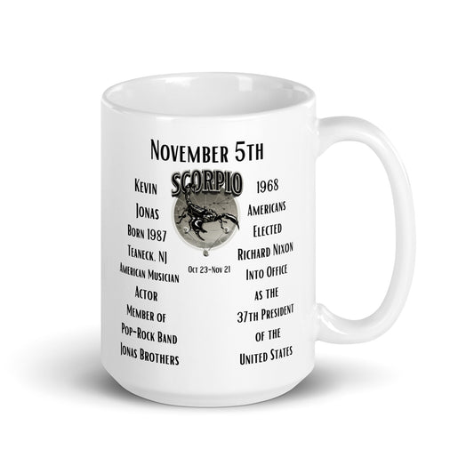 On This Day: Birthday Series - November 05th - (B)  Kevin Jonas & Richard Nixon - White glossy mug