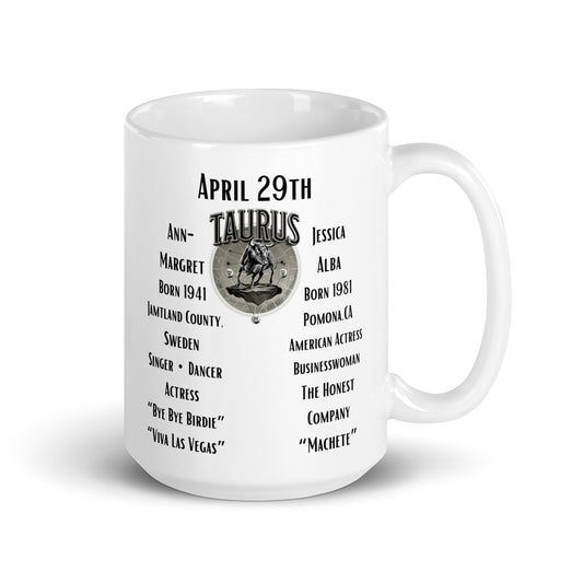 On This Day: Birthday Series - April 28th - Ann-Margret & Jessica Alba - (B) White glossy mug