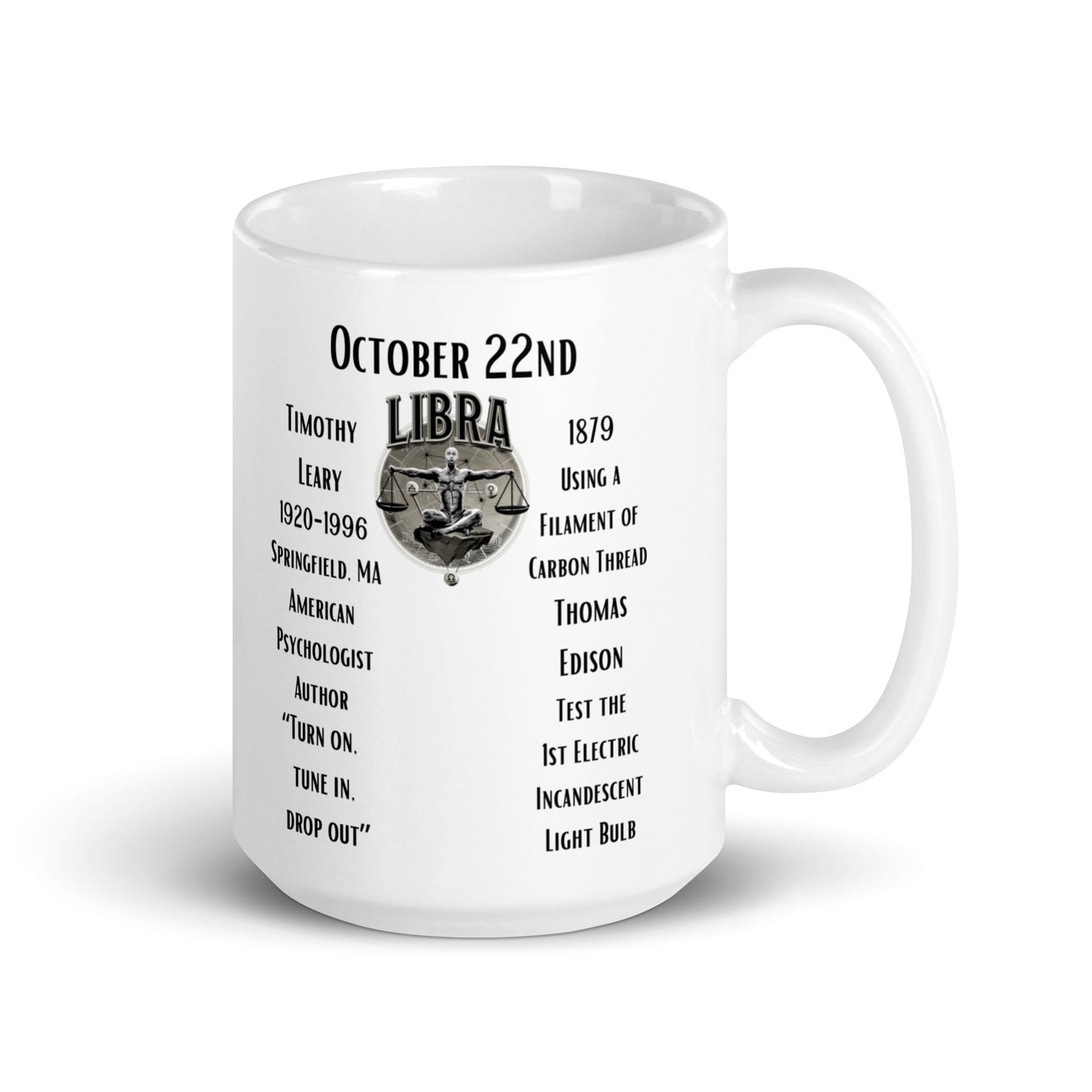 On This Day: Birthday Series - October 22nd - (A) Timothy Leary & Incandescent Light Bulb - White Glossy Mug