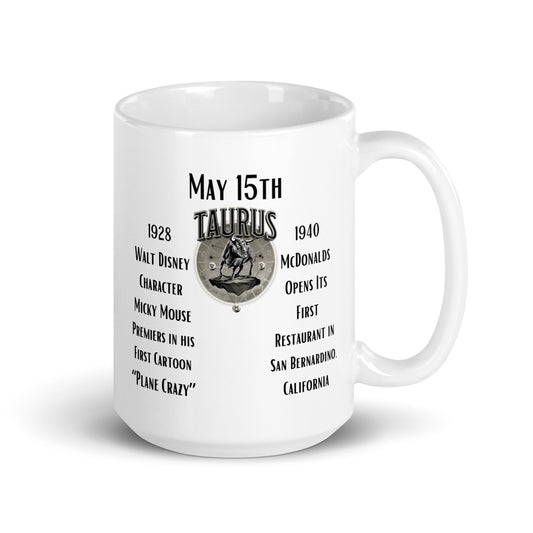 On This Day: Birthday Series - May 15th - (B) "Mickey Mouse" & McDonalds - White glossy mug