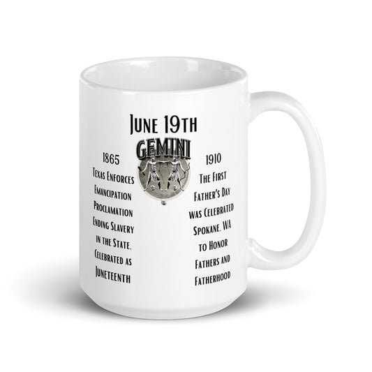 On This Day: Birthday Series - June 19th - (B) Juneteenth & The First Father's Day - White glossy mug