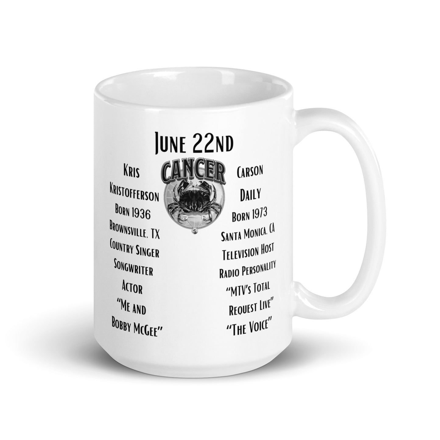 On This Day: Birthday Series - June 22nd - (A) Kris Kristofferson & Carson Daly - White glossy mug