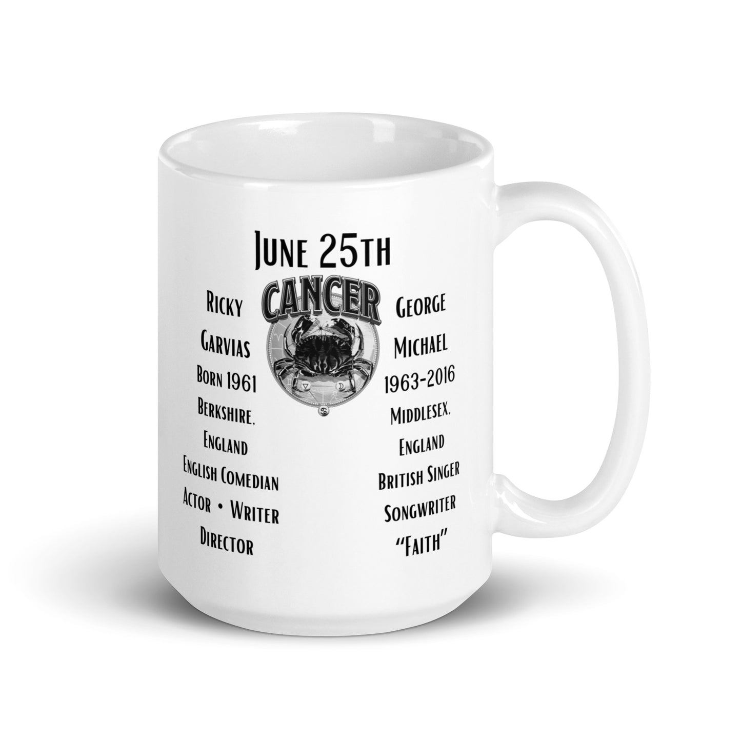 On This Day: Birthday Series - June 25th - (B) Ricky Garvias & George Michael - White glossy mug