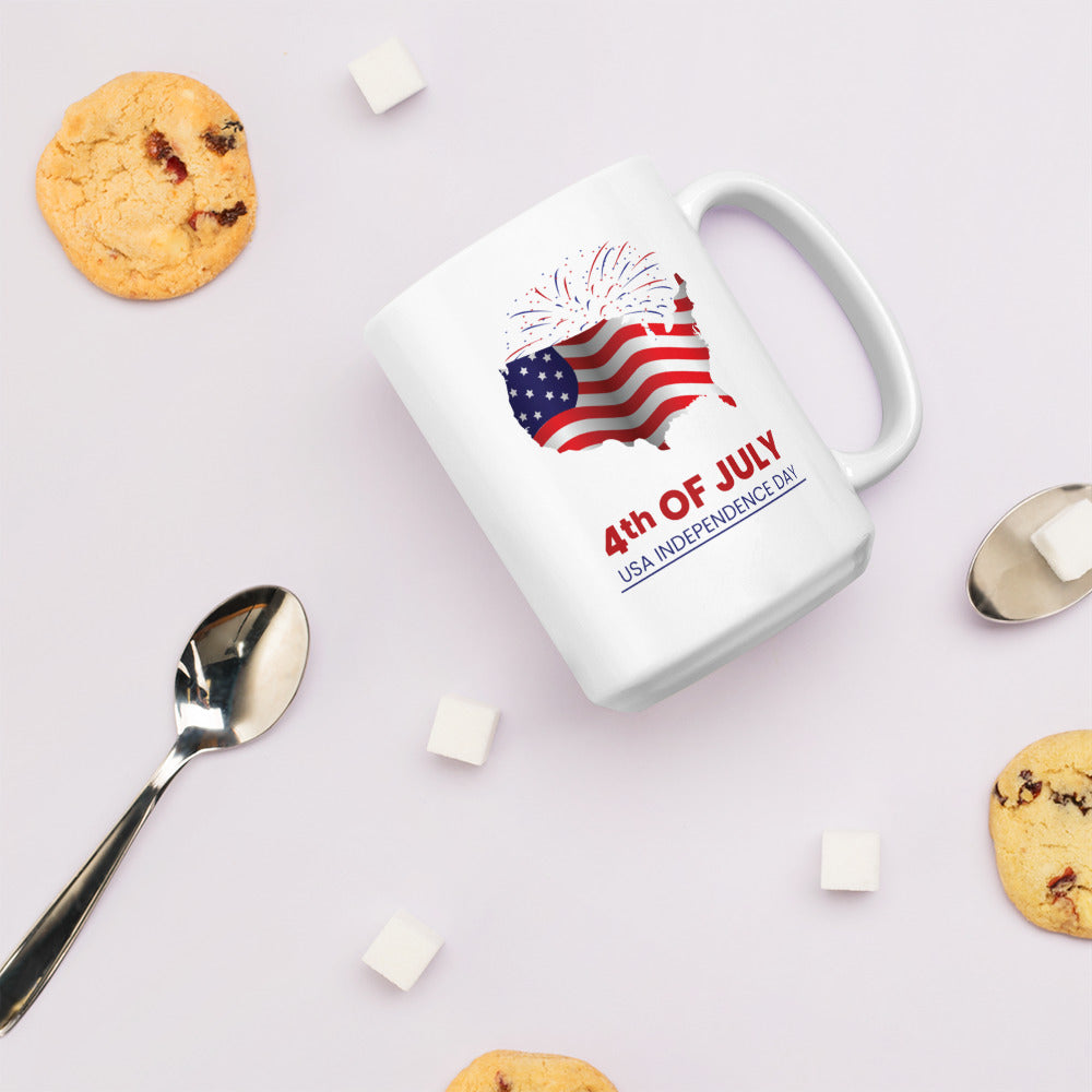 4th of July #12 "4th OF JULY USA INDEPENDENCE DAY" White glossy mug