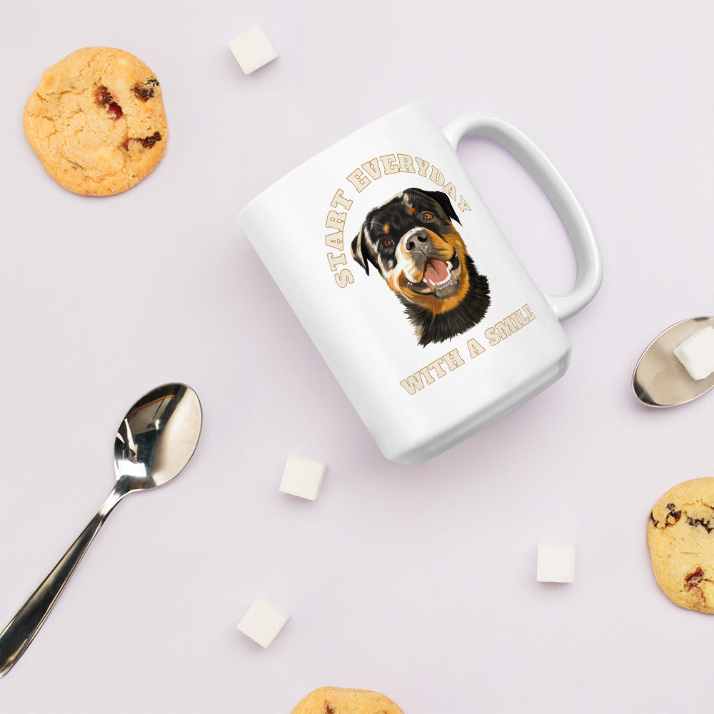 Man's Best Friend #05 Rottweiler "START EVERYDAY WITH A SMILE" White glossy mug