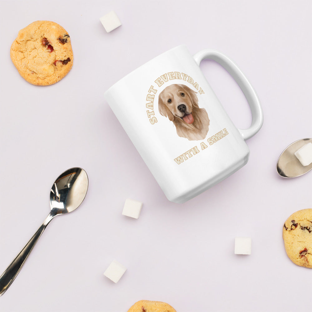 Man's Best Friend #07 Golden Retriever "START EVERYDAY WITH A SMILE"White glossy mug