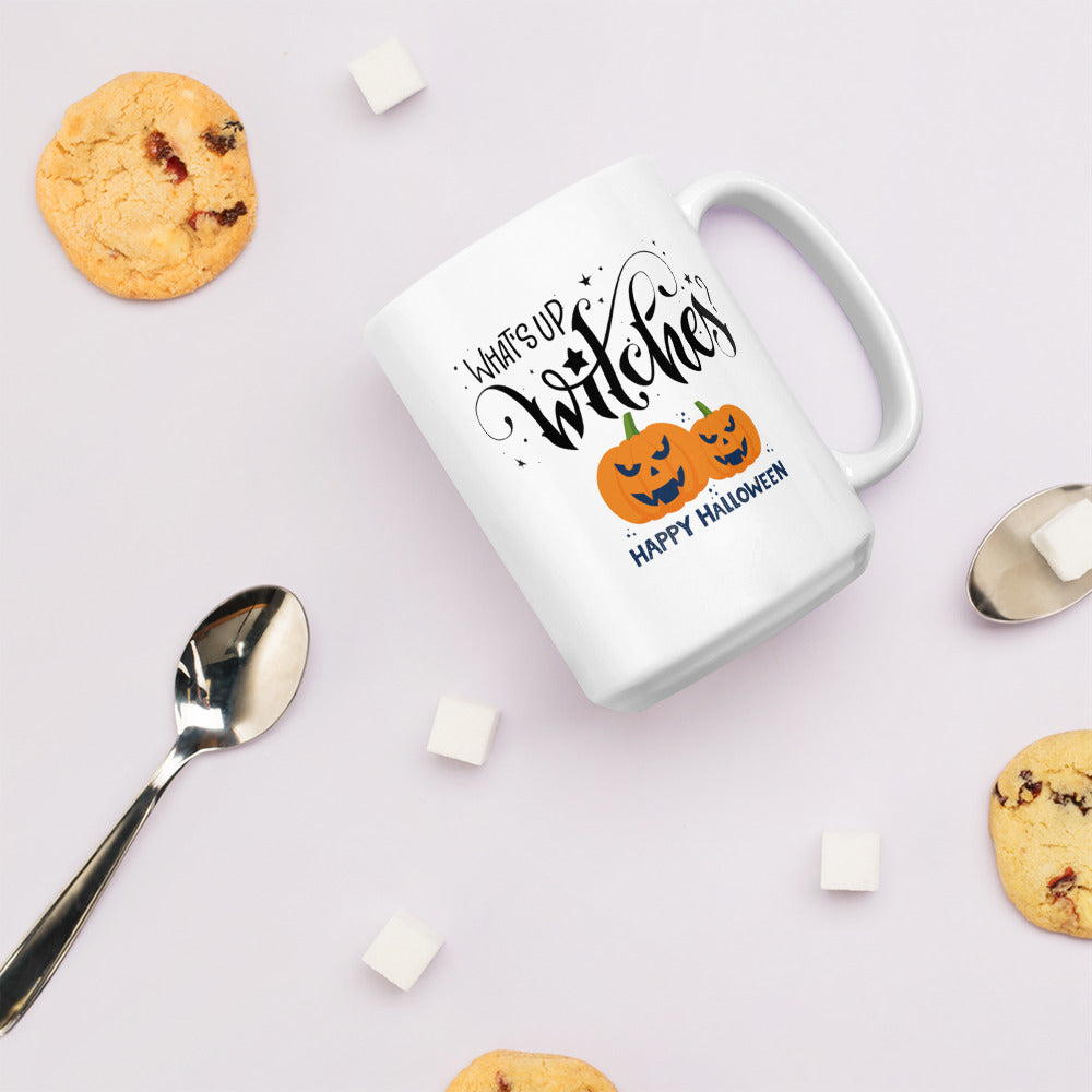 Halloween #17 "What's Up Witches" White glossy mug