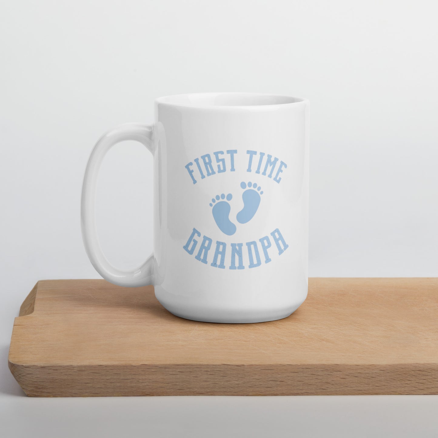 Grandad #01 "First Time Grandpa" (Blue) White glossy mug