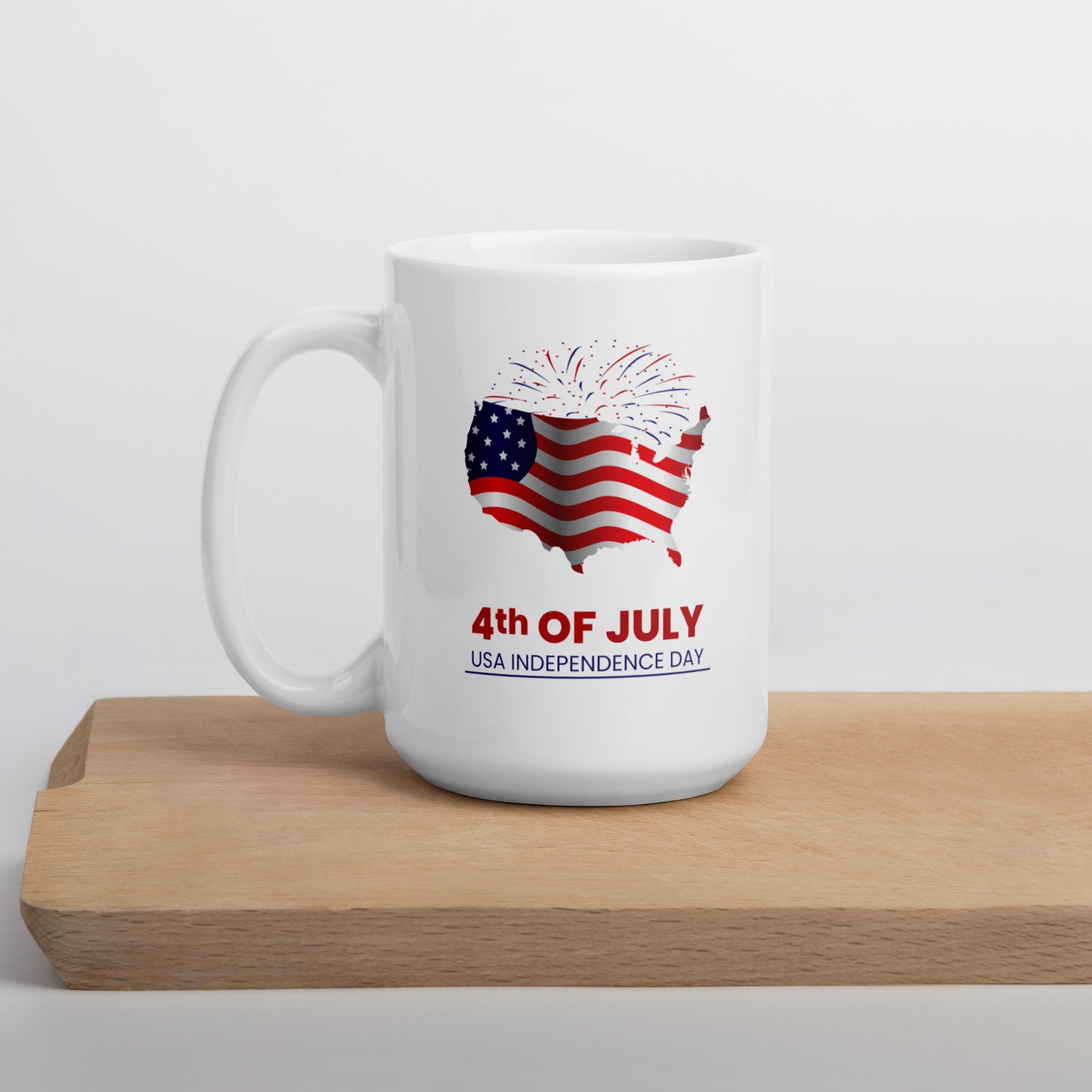 4th of July #12 "4th OF JULY USA INDEPENDENCE DAY" White glossy mug