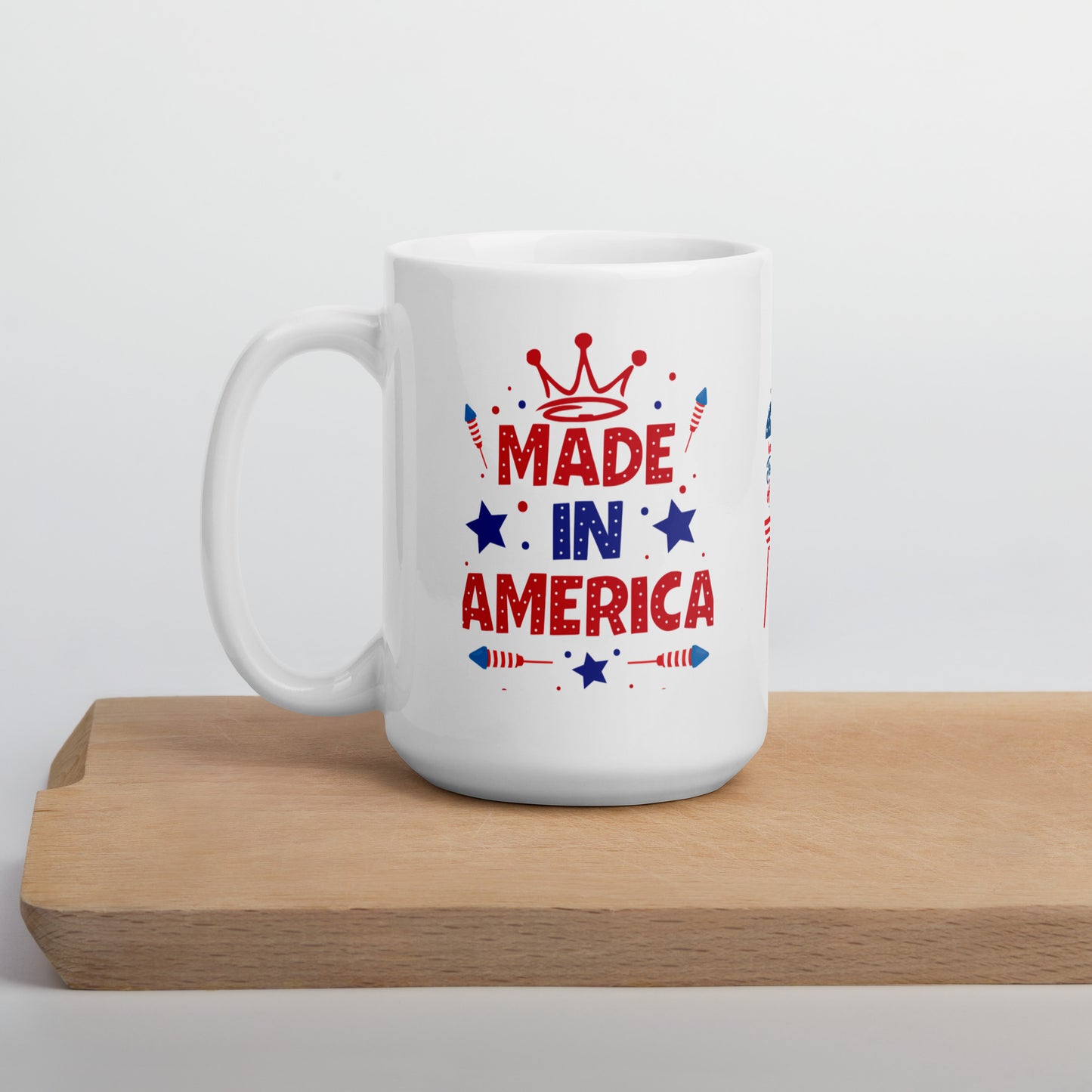 4th of July #18 "MADE IN AMERICA" White glossy mug