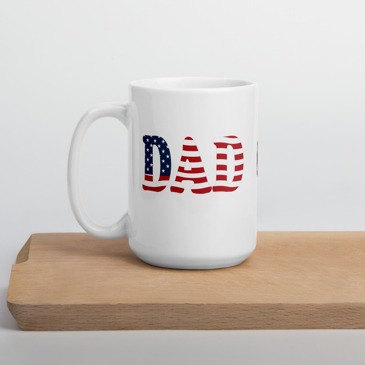 Dad #02 "DAD" Patriotic Red, White, and Blue White glossy mug