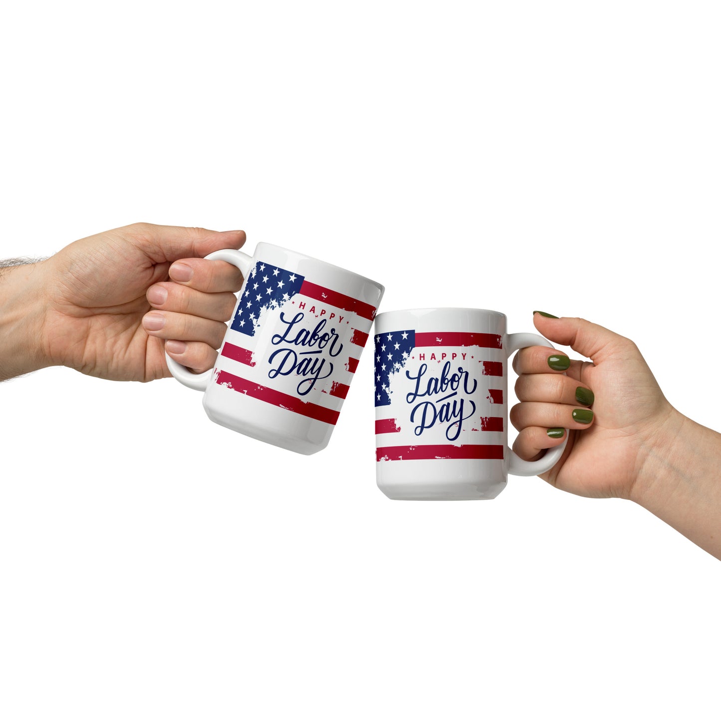 Labor Day #02 "Happy Labor Day" w/ Print Inside American Flag White glossy mug