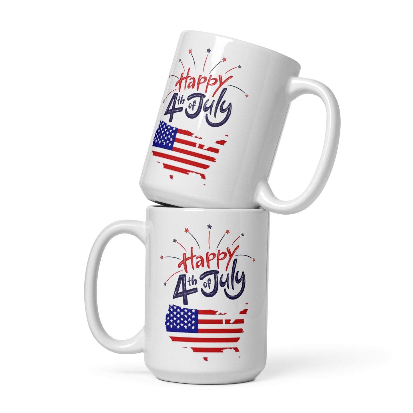 4th of July #06 "Happy 4th of July" - White Glossy Mug