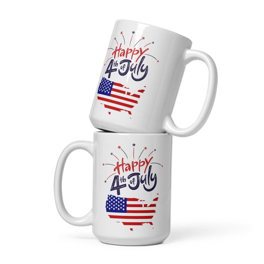 4th of July #06 "Happy 4th of July" - White Glossy Mug