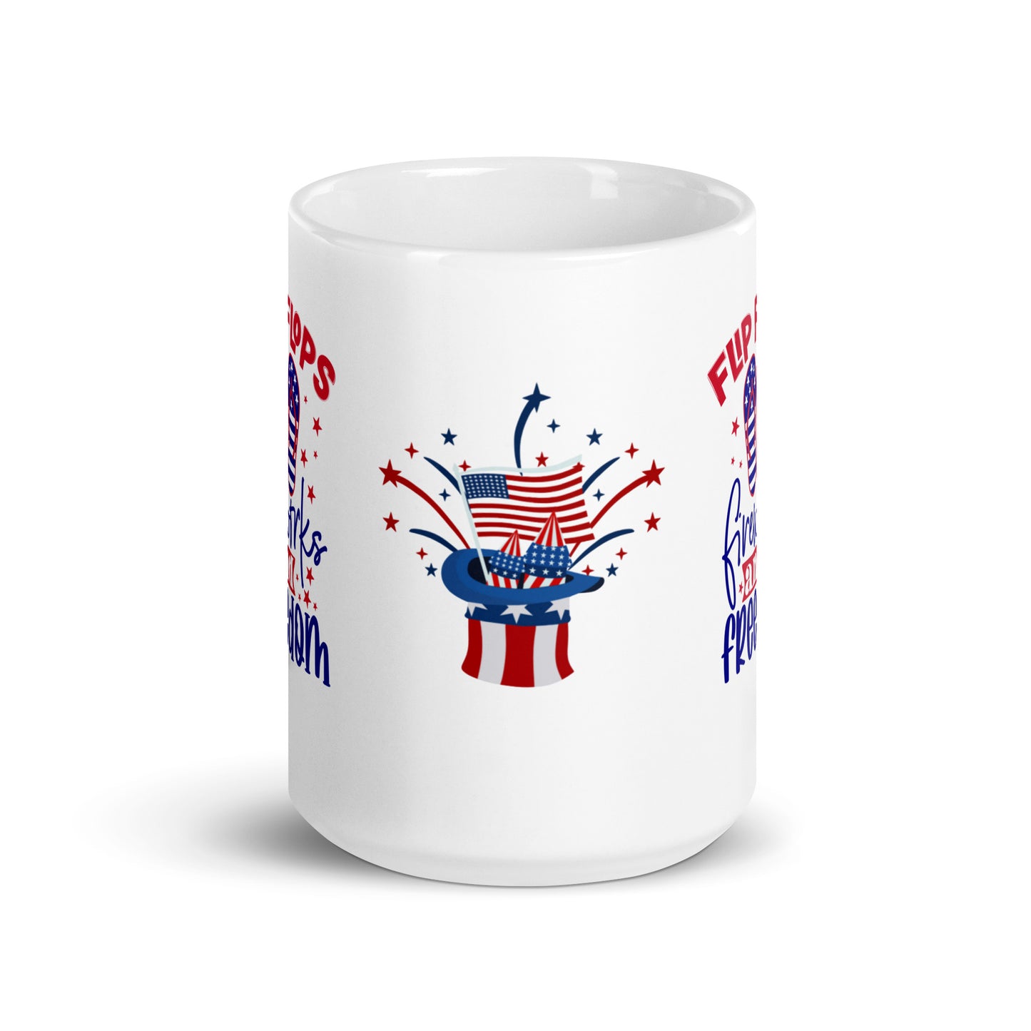 4th of July #22 "FLIP FLOPS fireworks and freedom"Full Wrap White glossy mug