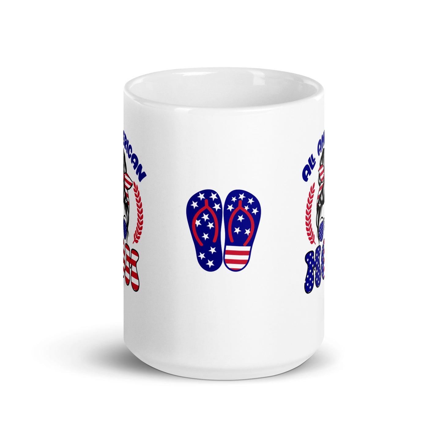 God Bless America #05 "ALL AMERICAN MOM" w/ Image of Flip Flops Full Wrap White glossy mug