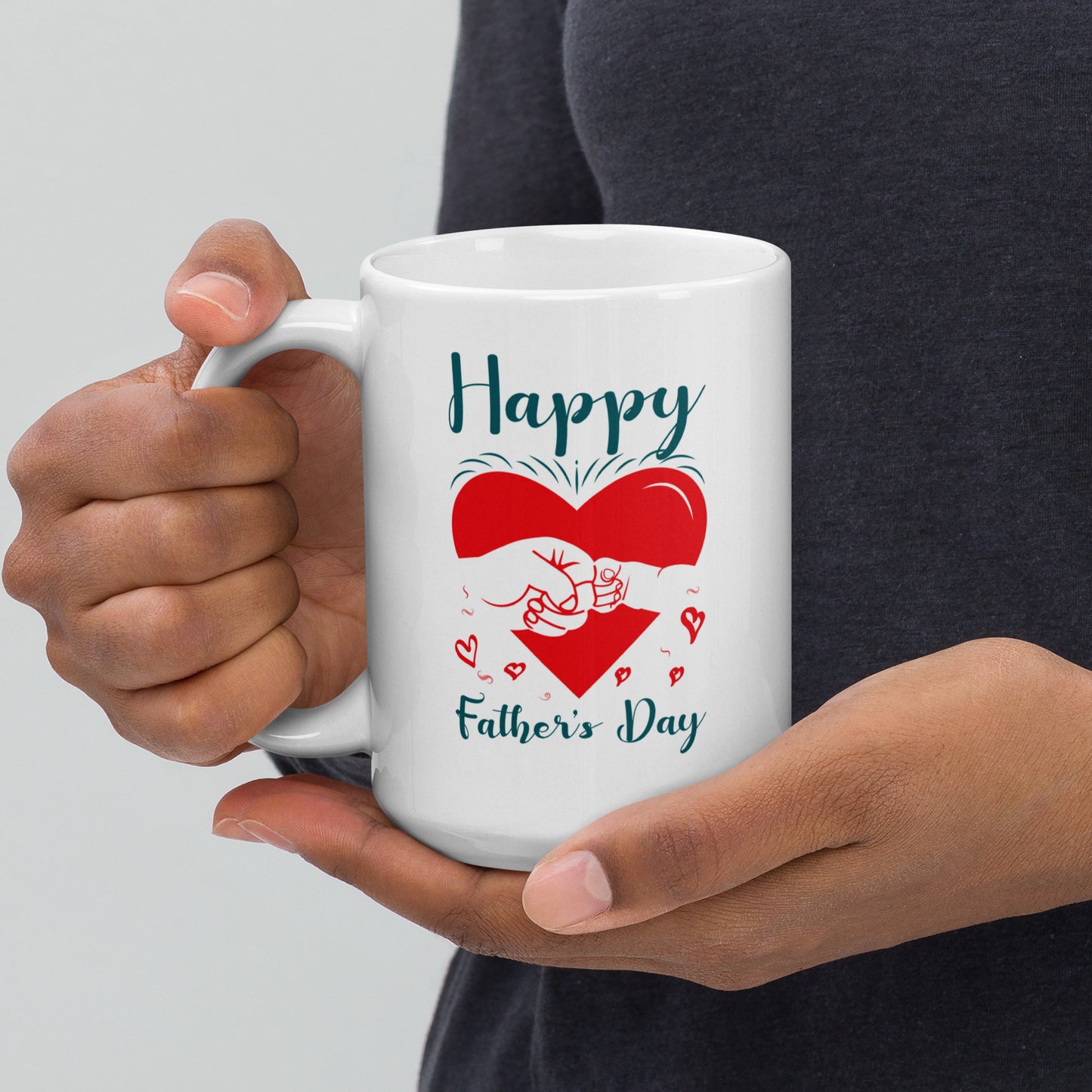 Father's Day #15 "Happy Father's Day" (Heart Bump) White glossy mug