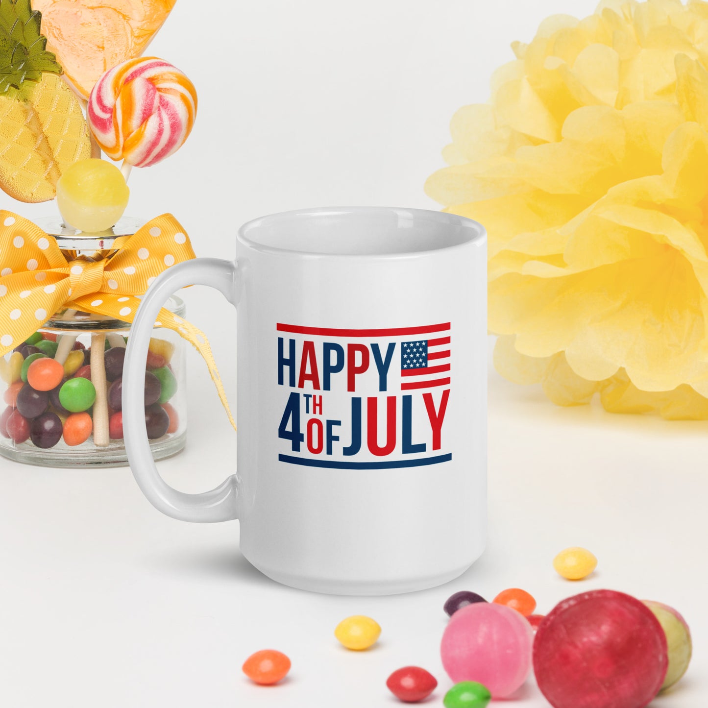 4th of July #15 "HAPPY 4TH OF JULY" White glossy mug