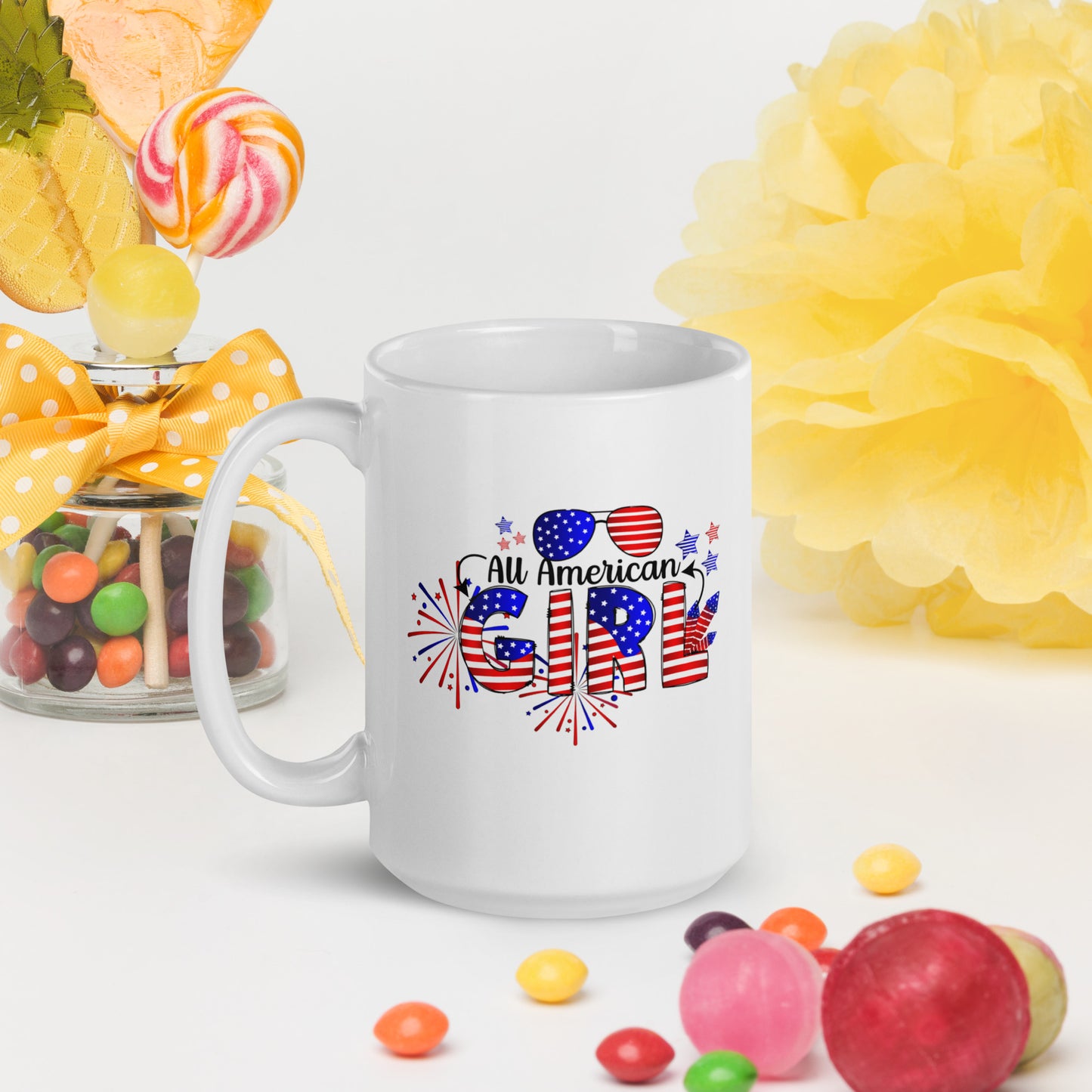 God Bless America #02 "All American GIRL" White glossy mug