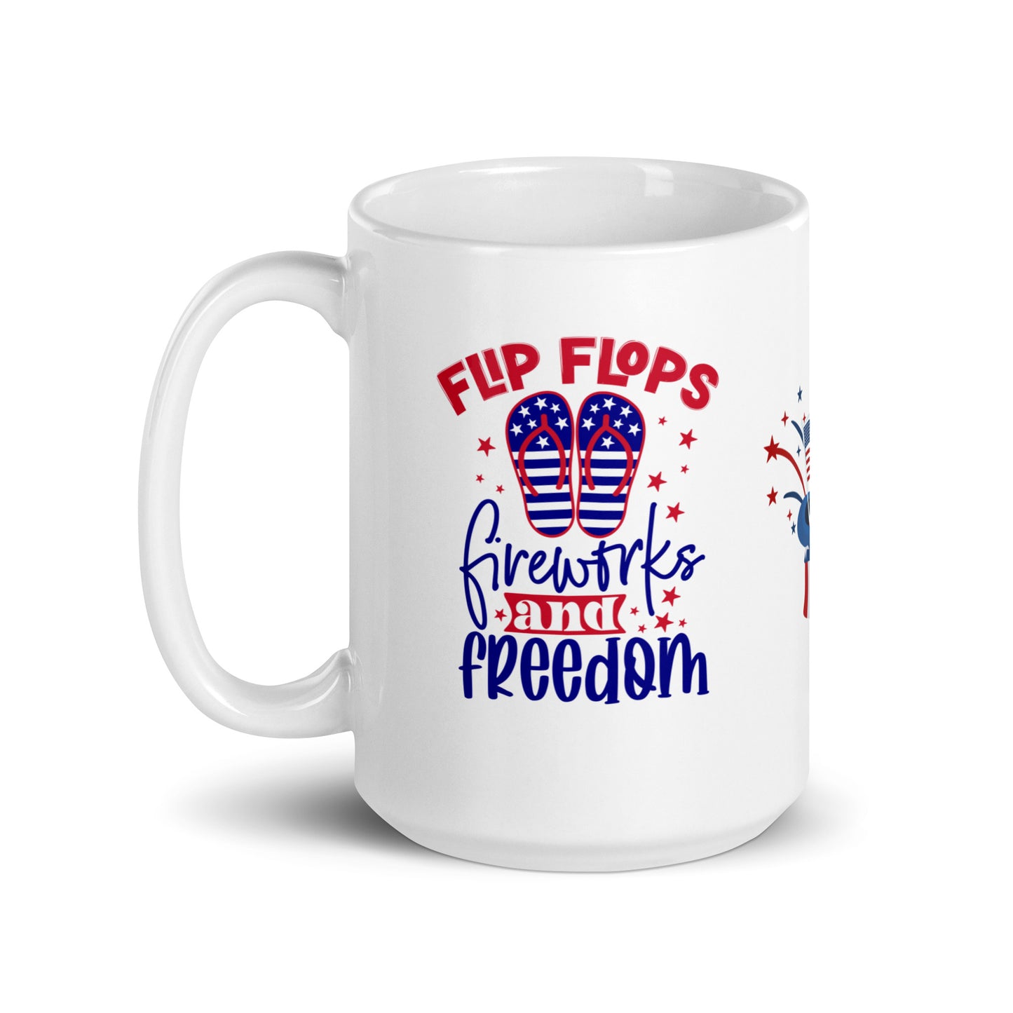 4th of July #22 "FLIP FLOPS fireworks and freedom"Full Wrap White glossy mug