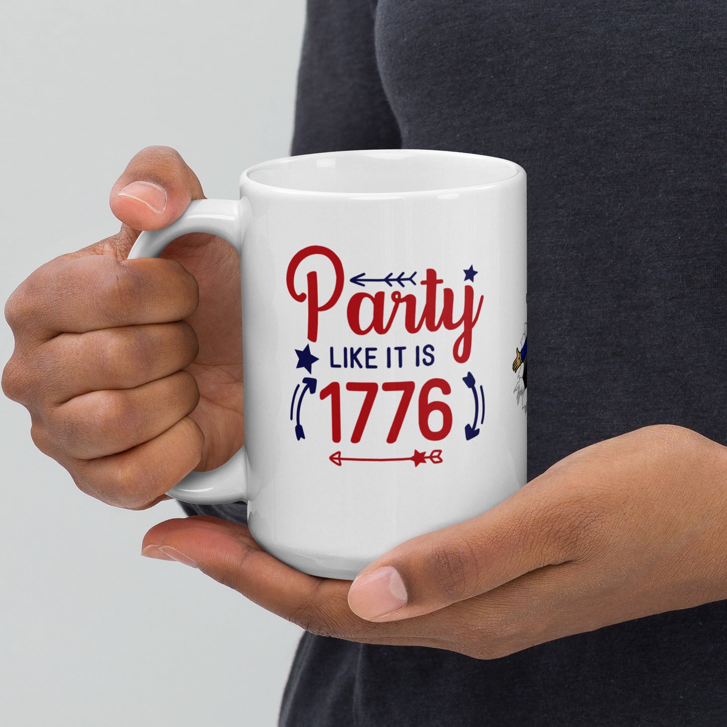 4th of July #20 "Party LIKE IT IS 1776" w/ Uncle Sam Image Full Wrap White glossy mug