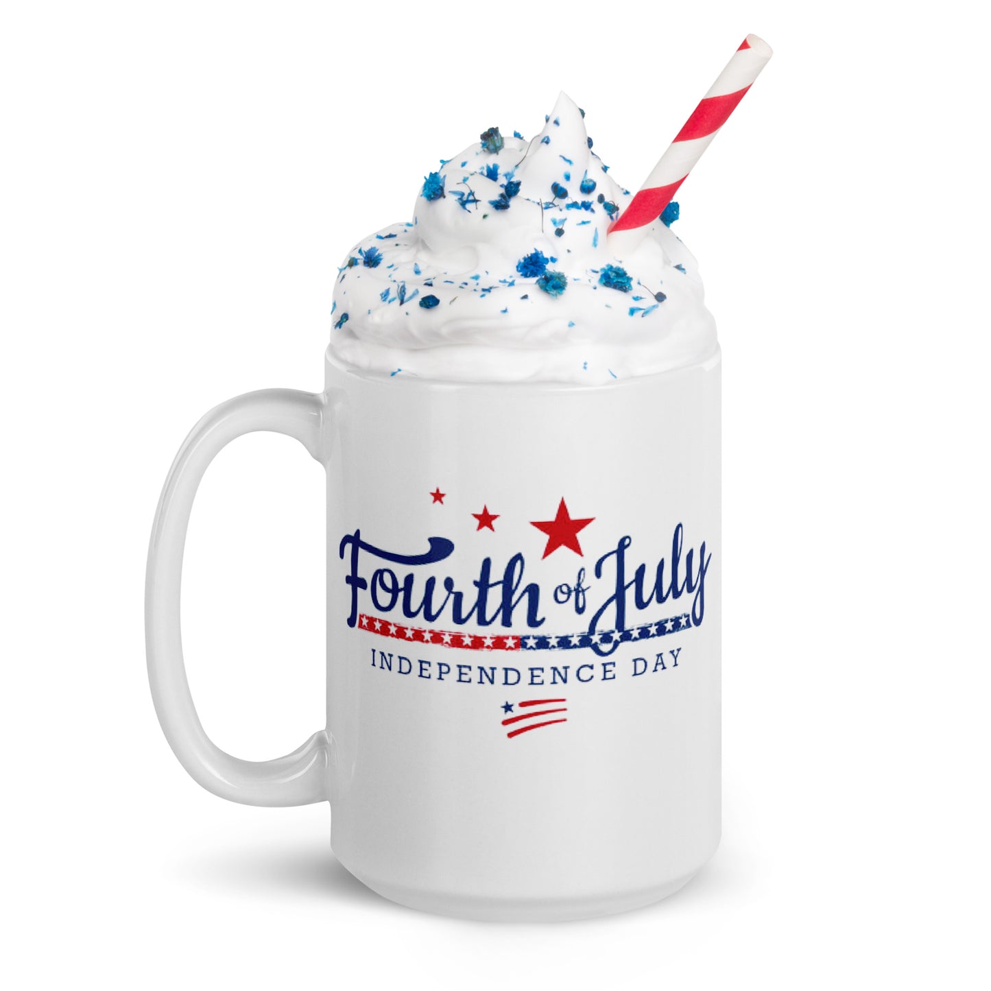 4th of July #08 "4th of July Independence Day" White Glossy Mug